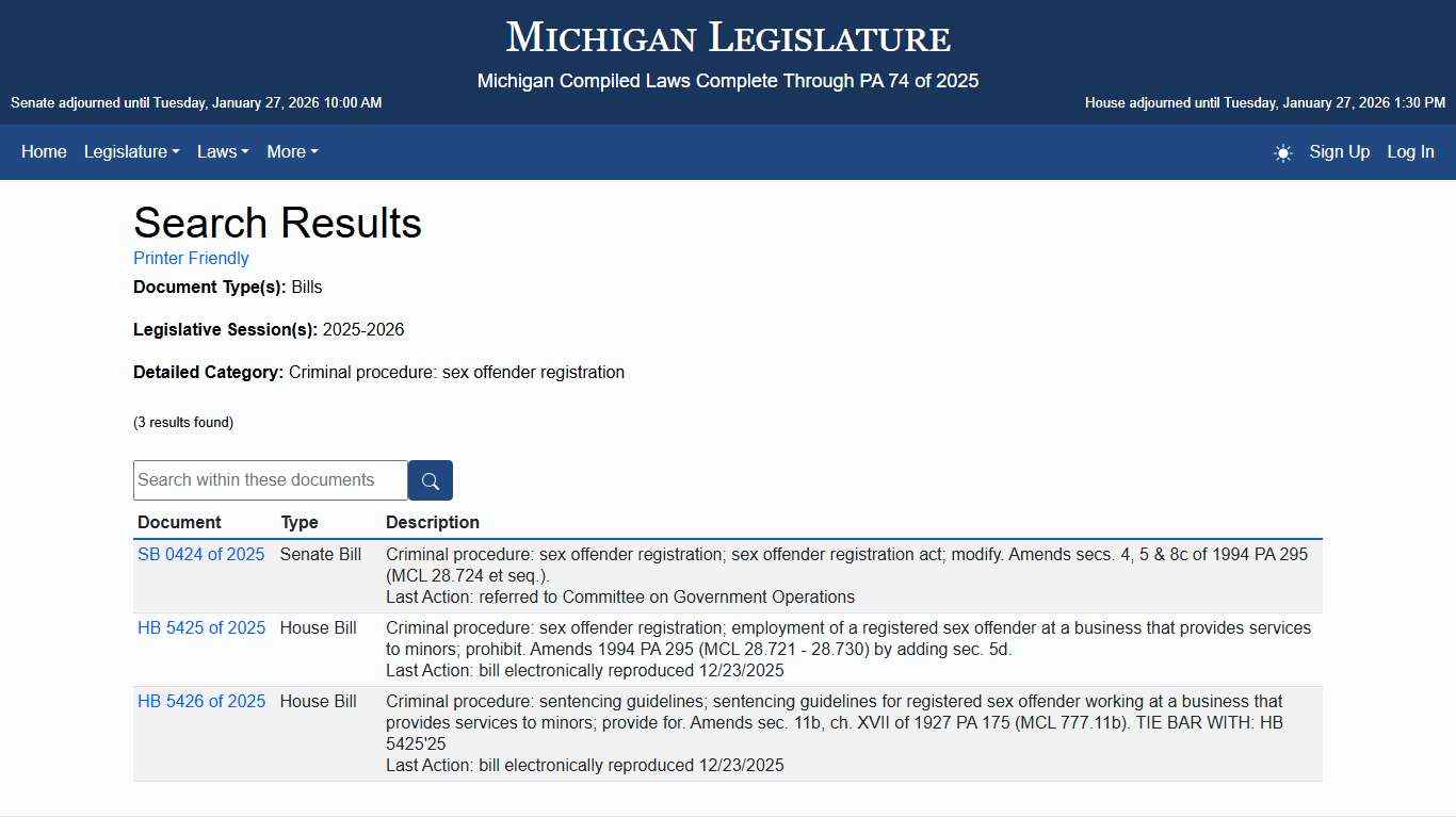 Search Results - Michigan Legislature